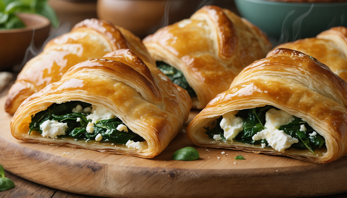 savourez des feuilletés dorés garnis d'épinards fondants et de chèvre crémeux, pour une bouchée chaude et gourmande pleine de bonheur.