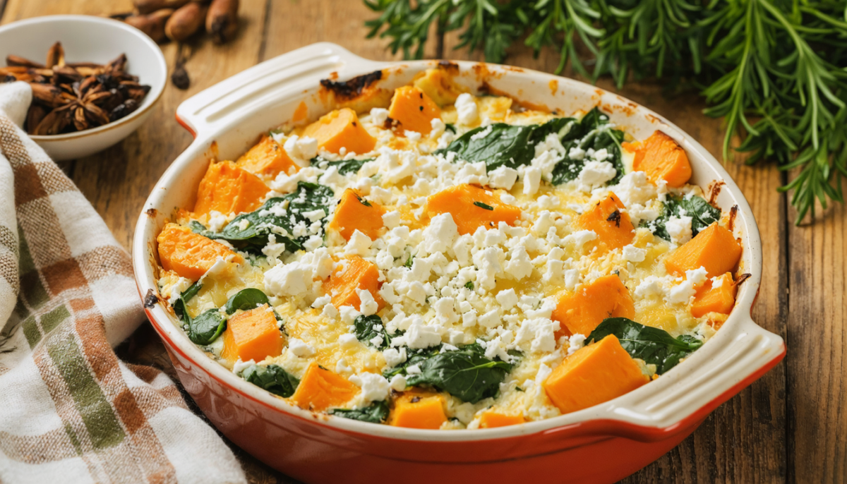 découvrez notre gratin de patate douce, épinards et feta : une recette rapide et savoureuse qui réchauffe vos soirées d'hiver avec ses couleurs éclatantes et ses saveurs délicates, prête en seulement 10 minutes.