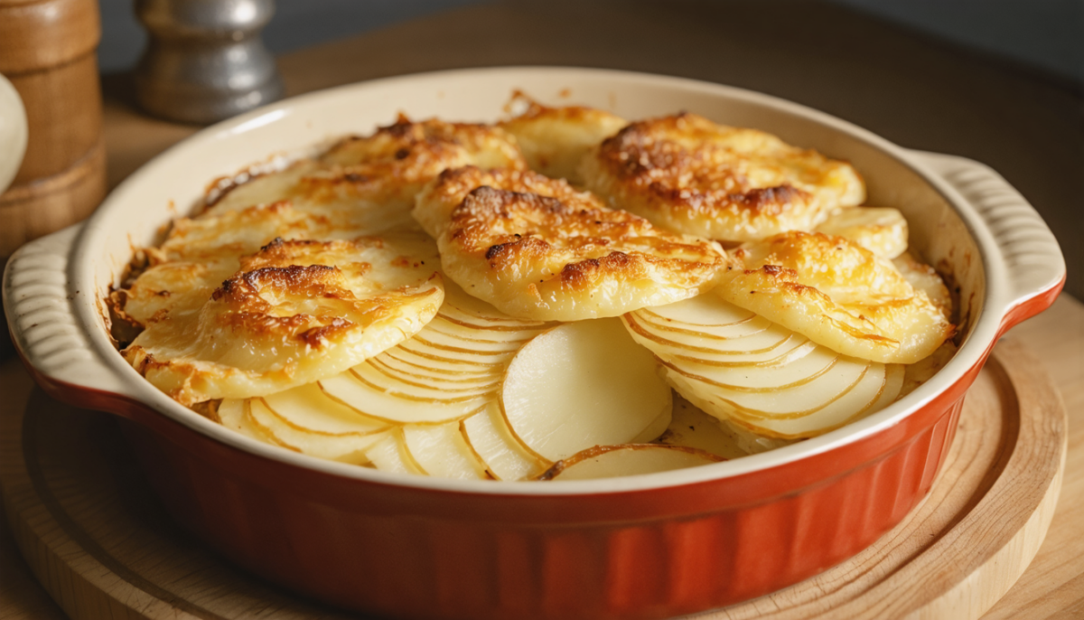 découvrez notre recette de gratin de pommes de terre au bouillon de bœuf, alliant une texture fondante et une croûte dorée, sans utiliser une seule goutte de crème.