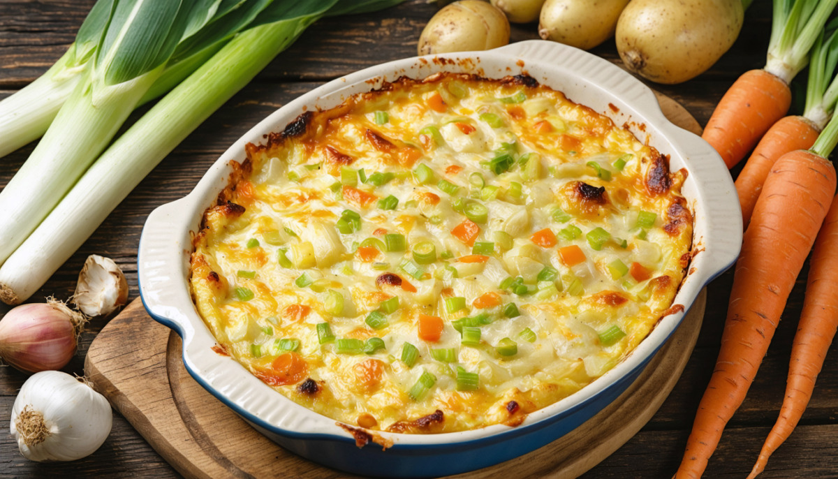 découvrez notre recette simple et rapide de gratin fondant aux pommes de terre, poireaux et carottes, pour un plat doré et savoureux à partager en famille.