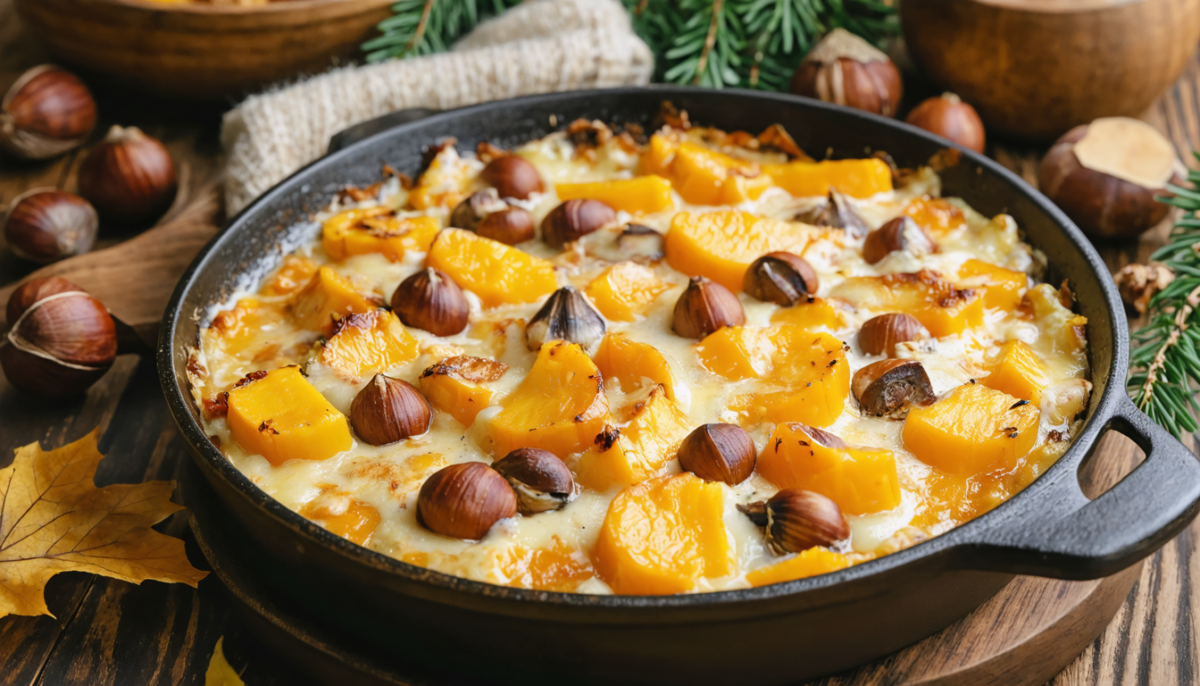 découvrez notre gratin hivernal de courge et châtaigne, une douceur dorée alliant saveurs réconfortantes et chaleur pour ravir vos papilles à chaque bouchée.
