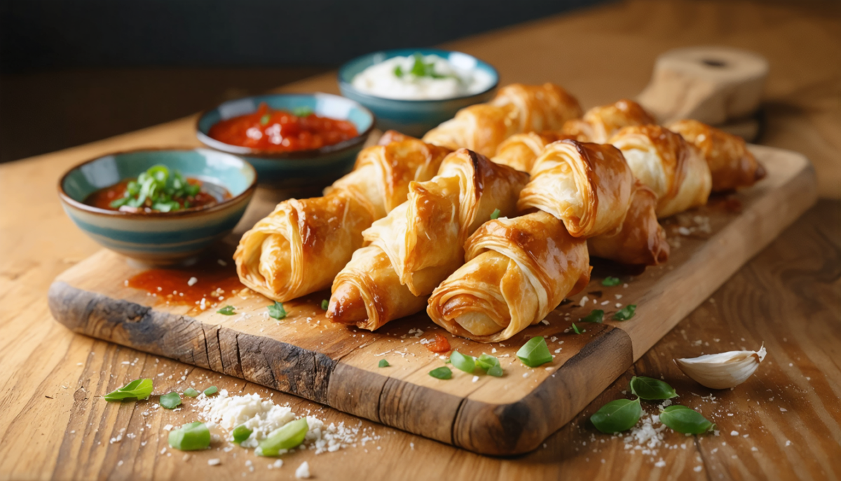 découvrez nos roulés croustillants en pâte filo, un apéritif rapide et savoureux qui séduira tous vos invités dès la première bouchée.