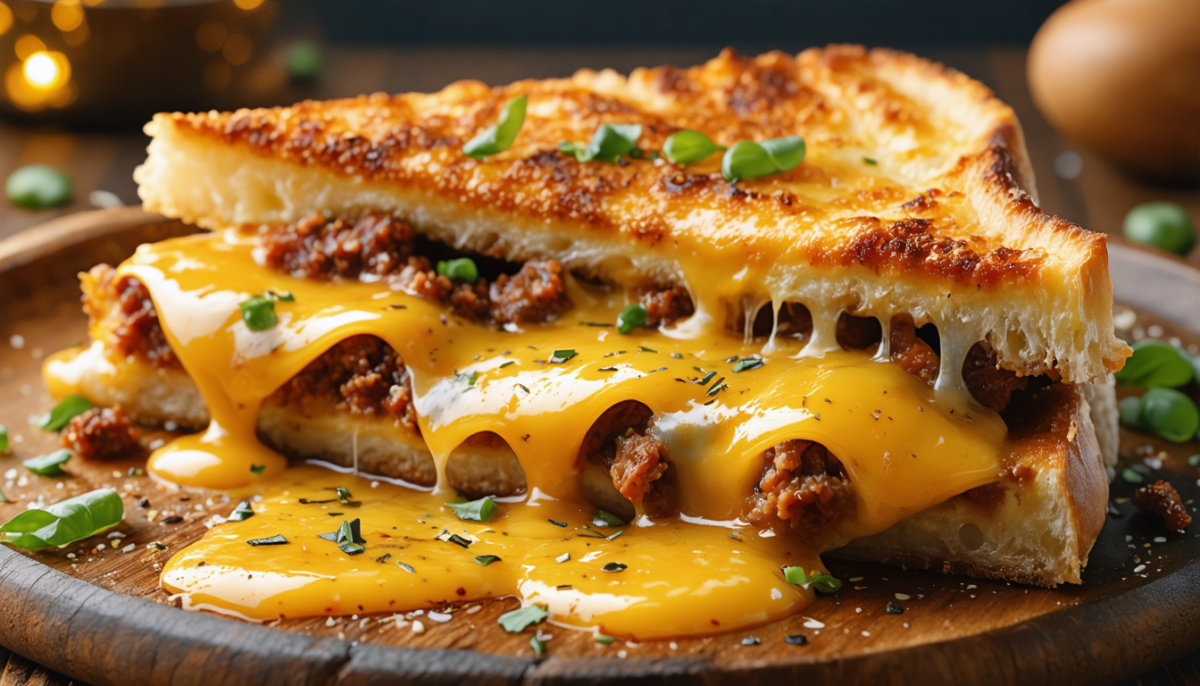 découvrez un plat irrésistible alliant fromage coulant, pâte croquante et viande tendre pour un délice fondant à chaque bouchée.