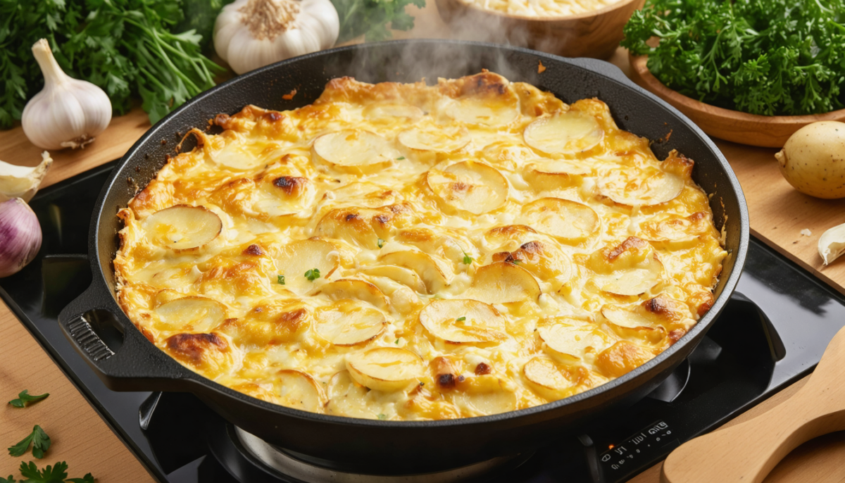 découvrez notre recette de gratin sans four, prête en seulement 15 minutes à la poêle. un plat fondant, rapide et surprenant, idéal pour un repas savoureux et facile à réaliser.