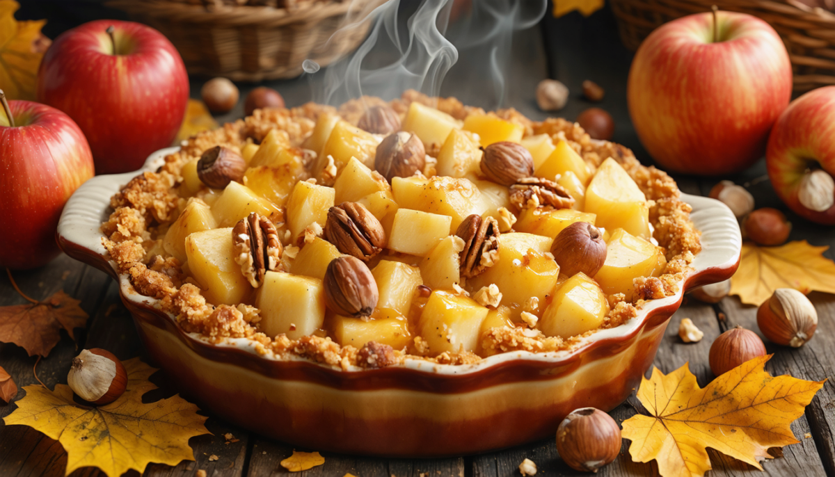 découvrez notre recette rapide de crumble pommes-noisettes, un dessert d’automne doré et croquant, prêt en seulement 30 minutes pour régaler toute la famille.