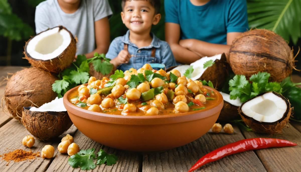 découvrez ce curry express de pois chiches au lait de coco, un plat végétarien savoureux et rapide à préparer en seulement 25 minutes, parfait pour régaler toute la famille.