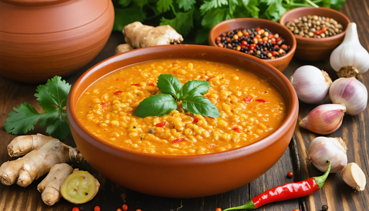 découvrez notre recette indienne rapide et économique de dhal de lentilles corail au gingembre, un plat réconfortant prêt en seulement 20 minutes pour un repas savoureux et sain.