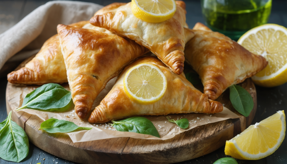 savourez nos fatayers aux épinards et citron, délicieux chaussons libanais triangulaires, parfaits pour un ftour léger et végétarien plein de fraîcheur.