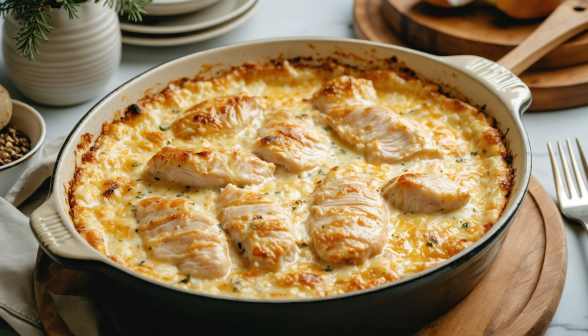 savourez un gratin de blanc de poulet à la crème, un plat gourmand et réconfortant, parfait pour les repas chaleureux de grand-mère en hiver.