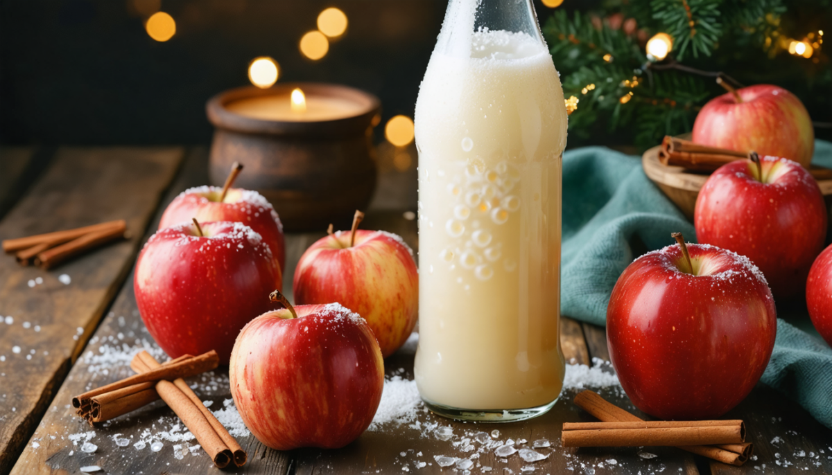 découvrez le kéfir pomme-cannelle, une boisson fermentée pétillante qui réinvente l'élixir hivernal façon cidre, alliant saveurs fruitées et épicées pour réchauffer vos moments de fête.