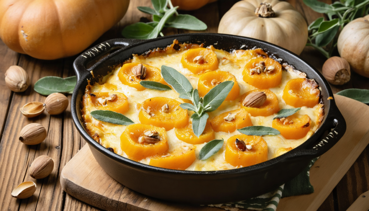 découvrez le gratin de courge butternut à la sauge et noisettes, un plat hivernal savoureux et réconfortant à redécouvrir absolument pour vos repas de saison.