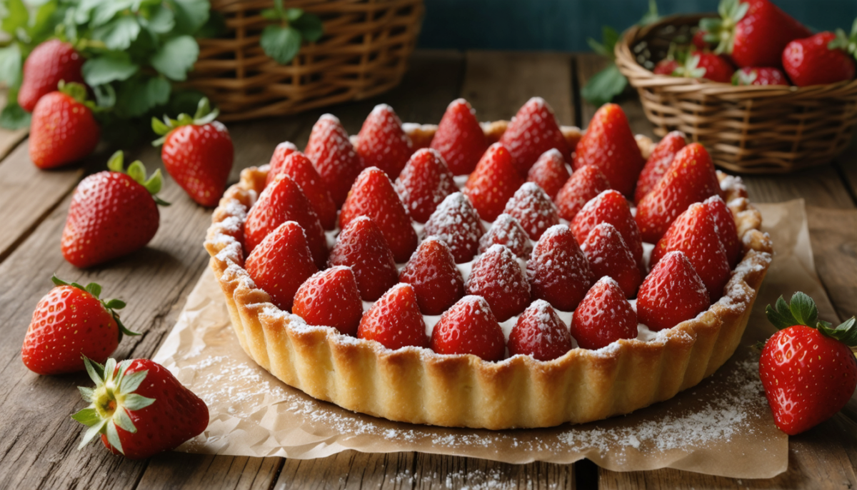 découvrez notre tarte aux fraises de saison, alliant la fraîcheur des premières gariguettes de mars à une crème diplomate délicate pour un dessert gourmand et raffiné.