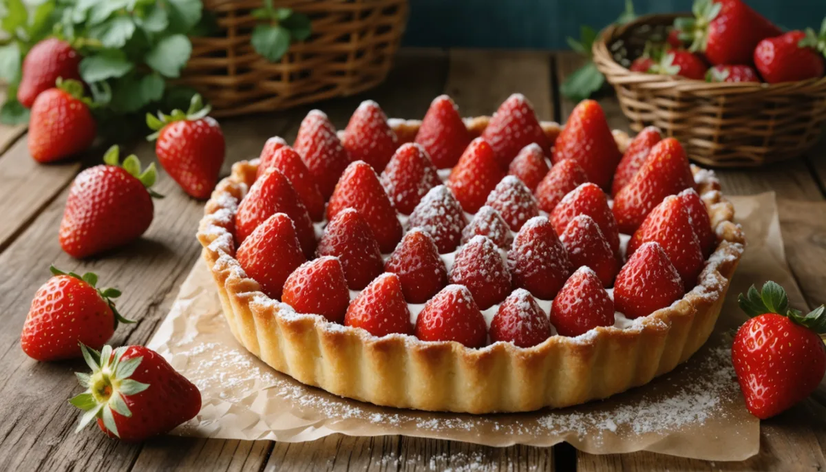 découvrez notre tarte aux fraises de saison, alliant la fraîcheur des premières gariguettes de mars à une crème diplomate délicate pour un dessert gourmand et raffiné.