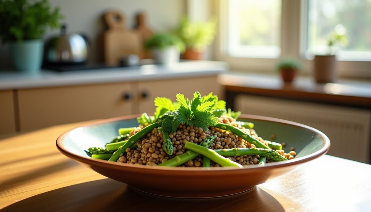 Découvrez cette salade tiède de lentilles aux asperges, la nouvelle star gourmande qui bouscule vos repas de printemps en cantine